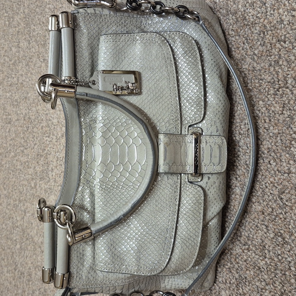 Coach Madison Pinnacle Snake-Embossed Leather Shoulder Bag with Silver Hardware